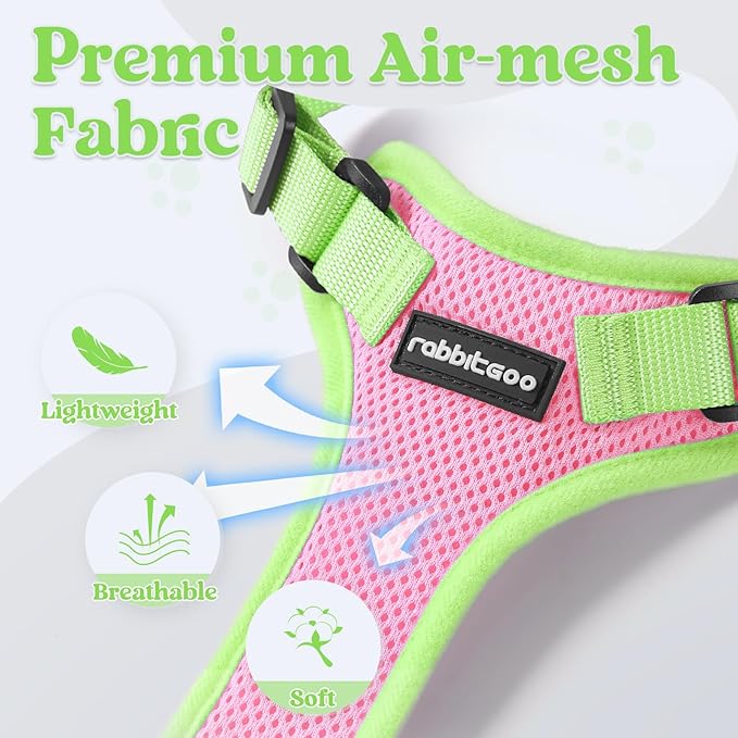rabbitgoo Cat Harness and Leash Set, Escape Proof Soft Adjustable Vest Harnesses for Outdoor Walking, Easy Control Breathable Kitten Jacket with Reflective Strips, Pink & Light Green, XXS