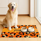 Puppy Feeding Mat 24x16 inch Orange Leopard Print Pet Bowl Placemat Non Slip Floor Mat for Food and Water Indoor Dog Feeding Station Cute Meal Pad for Small Pets Kitchen Use