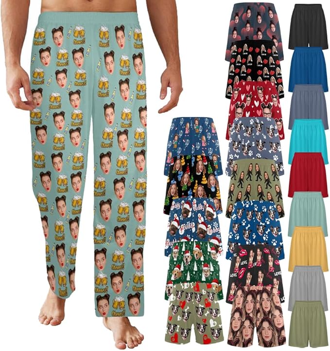 Custom Pajama Pants for Men, Personalized PJ Pants with Photos, Custom Mens Pajama Shorts, Gifts for Dad Husband