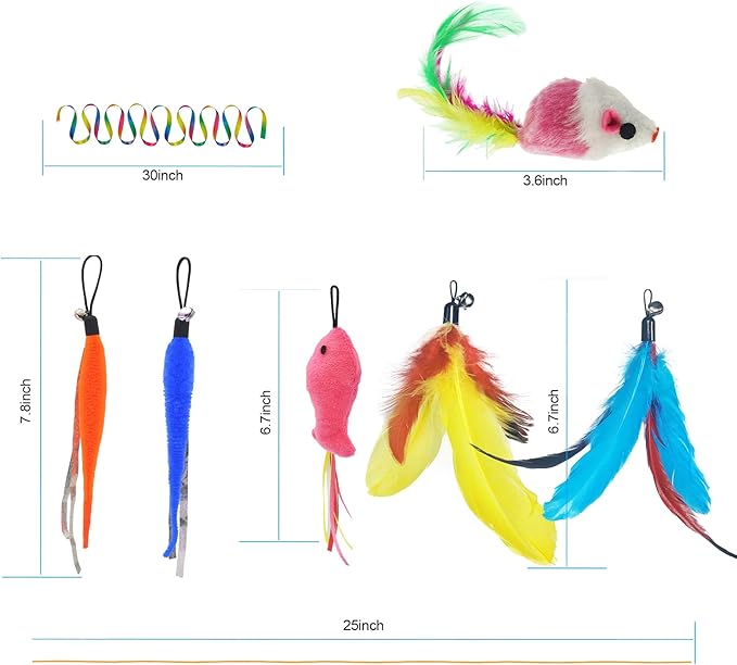 ZPH Cat Toys,Interactive Feather Variety Pack for Cats Wand Kitten Toy-Includ Cat Exercise Toy Fluffy Mouse Worms&Fish