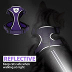 PUPTECK Cat Harness and Leash Set Escape Proof Reflective Cat Walking Harness Adjustable Soft Breathable Mesh Vest for Small Pets, Purple, S