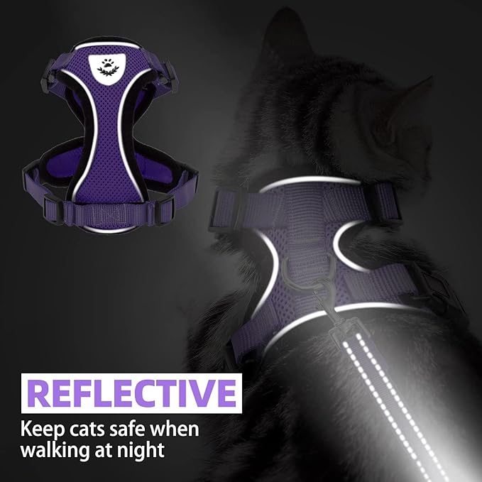 PUPTECK Cat Harness and Leash Set Escape Proof Reflective Cat Walking Harness Adjustable Soft Breathable Mesh Vest for Small Pets, Purple, S