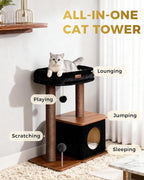 Modern Cat Tree for Indoor Cats, Nordic Loft Style, Wooden Cat Tower with Sisal Scratching Posts, Soft Padded Beds & Cozy Condos, Floor-Mounted for Kittens & Adult Cats