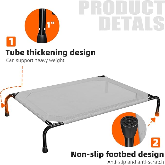 Simple Trending Raised Dog Bed for Large Dogs, Waterproof XL Dog Cot, Outdoor Cooling Elevated Pet Bed Load 200lb, 47.75" x 30.5", Grey