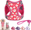 Step in Dog Harness and Leash Set, Flower Adjustable Easy Walk Puppy Harnesses, Soft Mesh Pet Vest Harness Small Size Dog Adjustable No Pull Dog Harness for Small Medium Dogs(Rose red, XXS)