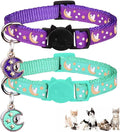 2Pcs Breakaway Cats Collars Cat Collars for Boy & Girl Cats Adjustable Kitten Collars with Bell,Purple+Teal