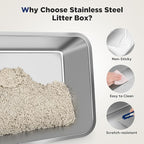 FURTIME XXXL Extra Large Stainless Steel Litter Box with Lid, Large Enclosed Cat Litter Box for Big Cats, Metal Cat Box with High Sided Enclosure & Scoop, Grey