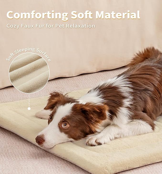 Made4Pets Dog Crate Pad Bed for Large Dogs, Washable & Reversible, Anti-Slip Kennel Mat for Cozy Sleeping, Soft Fluffy Dog Bed for Indoor & Outdoor Use, 36"x27", Beige