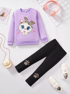 Little Girls Unicorn Outfits 2 Piece Kids Ruffle Sleeve Sweatshirt + Leggings Fall Leopard Clothing Sets 2-10 Years Old