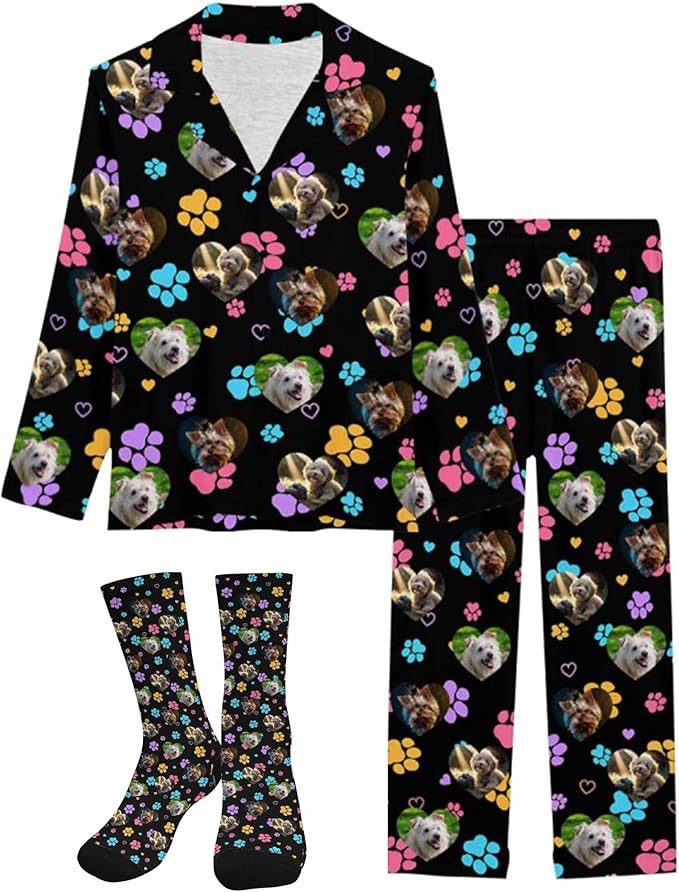 Artsadd Personalized Pajamas with Faces for Women Men Custom Christmas Pajamas Gifts for Family Couple, Funny Photo Pjs