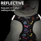 PUPTECK Dog Harness and Leash Set for Small Medium Dogs No Pull Step-in Soft Mesh Puppy Cat Vest Harnesses Reflective at Night, Black Paw, M