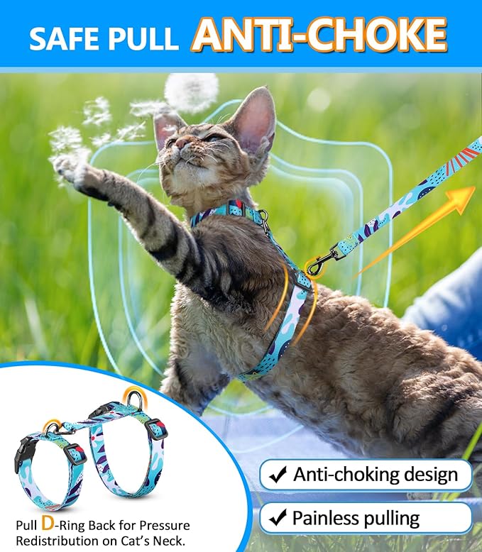 Halypet Cat Harness and Leash Set, Escape Proof [3 in 1 Adjustable & Lightweight] Cat Harness, Safe Kitten Harness for Large Cats Soft Comfortable, Easy to Wear, Walking Outdoor Travel, Medium