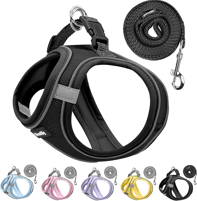 Sparkly Dog Harness Small Sized and Leash Set for Small Dogs Cats,Black XS Puppy Harness, Step in Soft Dog Reflective Vest, Breathable Mesh Pet Harness. (Black, XS)