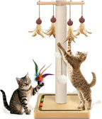 Cat Scratching Post, Sisal, Scratcher Tree Tower for Indoor Cats Adults with Hanging and Ball Track, 2 Mounting Methods Interactive Furniture Toys for Kitten, 25 Inches