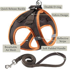 Dog Harness with Leash Set, No Pull Adjustable Reflective Step-in Puppy Pet Vest Harnesses for Small Medium Large Dogs and Cats,Brown XL