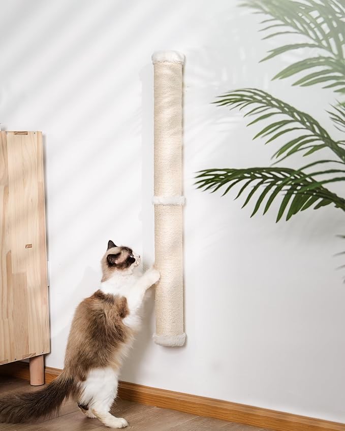 34'' Wall Cat Scratching Post, Wall Mounted Cat Scratcher Furniture for Indoor Active Cats, Tall Sisal Pole for Large Adult Cat Pet Climb Stretch Walk