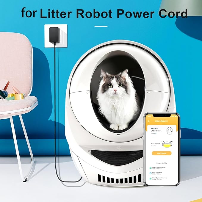 15V DC Power Supply 15Volt Power Adapter Compatible with Litter Robot 2, 3, 4 Open Air Self Cleaning Cat Litter Box
