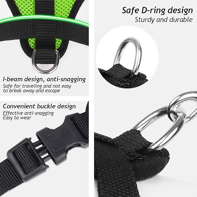 shudyear Summer cat Chest Harness and Leash, Anti-Escape Adjustable Soft mesh cat Leash and Chest Harness Set for All Types of Cats cat Vests (Size S,Green)