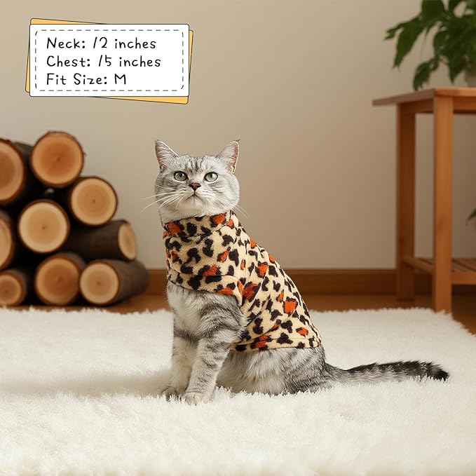 EXPAWLORER Soft Cat Sweater - Leopard Print Sweaters for Cats Only Warm Kitten Clothes, Fall and Winter Pet Coat Pullover Design Feline, Fleece Clothing Also for Puppy Small Dogs, Small