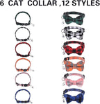 DragonflyDreams 6 PCS Cat Collars with Bow Tie and Bell,Cat Collars Plaid,Breakaway Adjustable Cat Bow Tie Collars,Cute Bow Tie Suitable for Kittens Or Certain Puppies