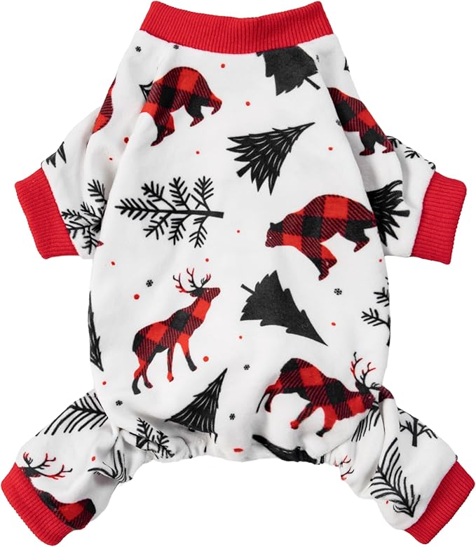 Fitwarm Reindeer Dog Christmas Pajamas, Winter Doggy Clothes for Small Dogs Boy Girl, Fleece Dog Onesie with Feet, Holiday Pet Outfit, Black, White, Red, Large