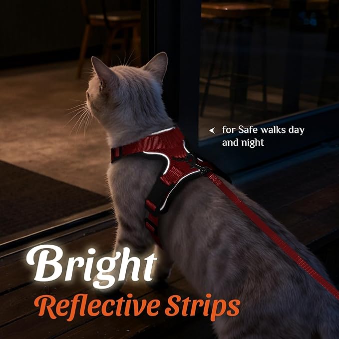 Dooradar Cat Harness and Leash Set, Escape Proof Safe Adjustable Kitten Vest Harnesses for Walking, Easy Control Soft Breathable Mesh Jacket with Reflective Strips for Cats, Red, S