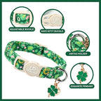 Cat Collar,2Pack St.Patrick's Day Kitten Collars Cute Shamrock Breakaway Kitty Collars,Spring Green Trefoil Cat Collar with Bell, Lucky Clover Kitten Collars for Girl & Boy Cats