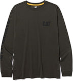 Caterpillar Trademark Banner Long Sleeve Tee Shirts for Men with Center Back Neck Wire Management Loop and Cat Workwear Logo