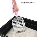 WePet Cat Litter Scoop, Aluminum Alloy Sifter, Kitty Metal Scooper, Deep Shovel with Diagonal Sifting Hole, Long Handle, Kitten Poop Lifter for Litter Box, Medium Size, Pink Handle