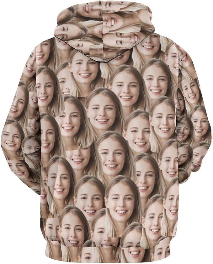 Artsadd Custom Face Unisex athletic Pockets Sweatshirt Loose Hoodie Custom Christmas Long Sleeve Sweatshirt Hooded Pullover