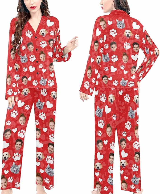 Artsadd Custom Pajamas for Women Men Family, Personalized Face Pjs Pajama Pants, Funny Pet Photo Loungewear Sleepwear Jammies