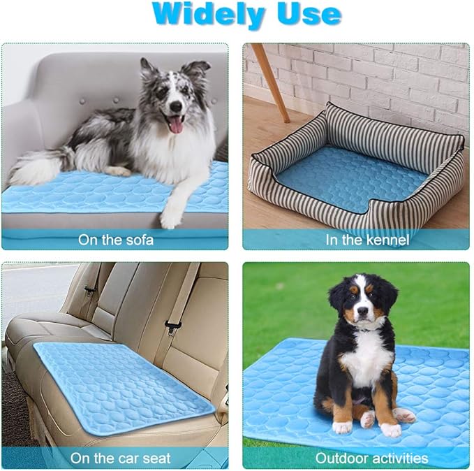Washable Dog Cooling Mat Ice Silk Cooling Mat for Dogs Pet Self Cooling Pad Blanket Dog Cooling Pad for Indoor & Outdoor Car Seats (Blue, 20x16 in)