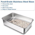 Cat Litter Box – Open Top Stainless Steel Large Litter Pan for Big Cats – High Sided Non-Stick Anti-Leakage – Easy to Clean with Scoop & Litter Mat (White)