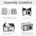WINDRACING Cat Beds for Indoor Cats - Extra Wide Cat House for Pet and Foldable Cat Cave Bed with Scratch Pad, Cat Hideaway Condo for Kitten, 24.4x16.9x14.2 inches, Light Grey