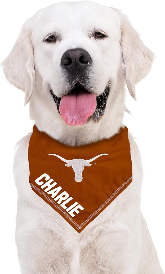 NCAA Texas Longhorns Personalized Tie Bandana for Dogs & Cats, Size Large/X-Large. Custom Dog Cat Scarf Bib for Pet. Ultimate Game-Day & Party Customizable Bandana