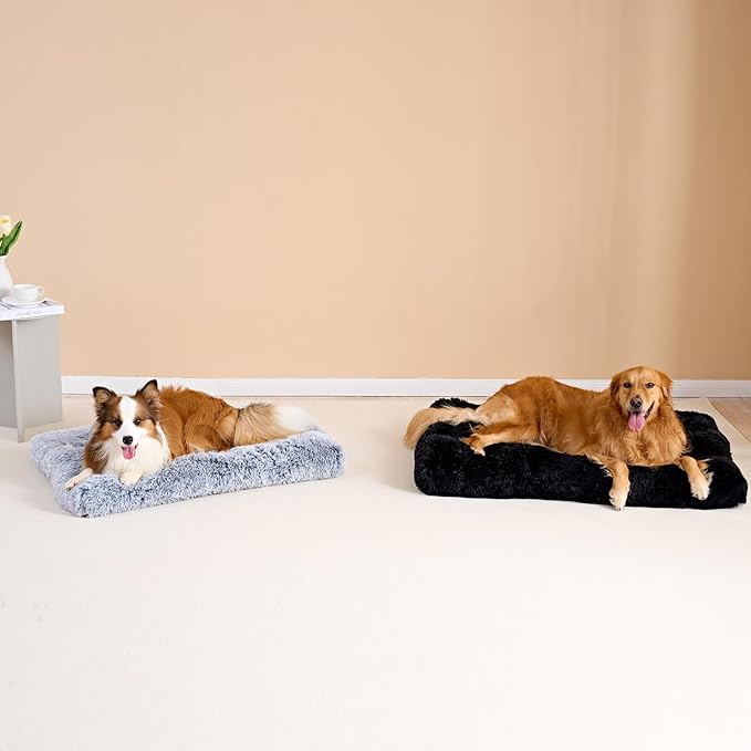 EHEYCIGA Fluffy Dog Crate Bed for Extra Large Sizes, Plush Faux Fur Crate Pad, Calming Anti Anxiety XL Bed, Washable Soft Warm Dog Mat with Non-Slip Bottom, Black