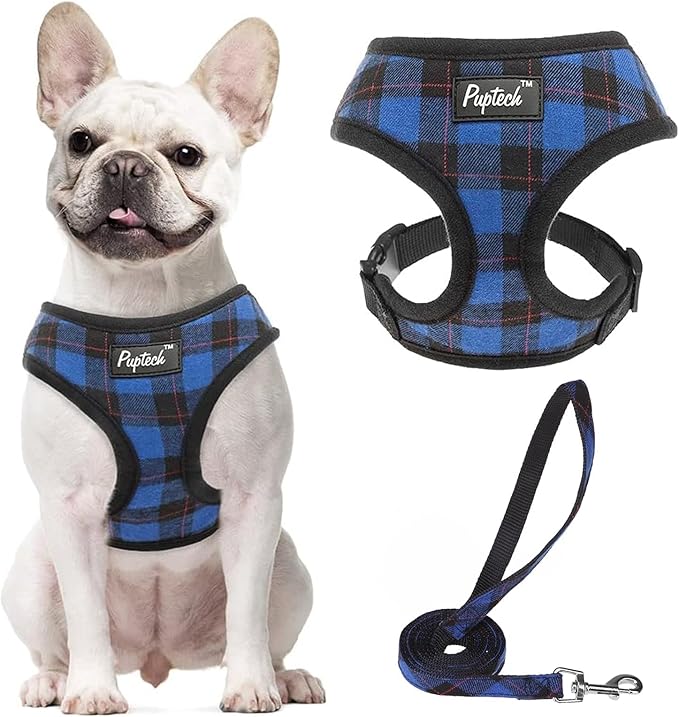 PUPTECK Soft Mesh Dog Harness and Leash Set Pet Puppy Cat Comfort Padded Vest No Pull Harnesses, Navy Blue, M