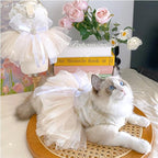 Fancy Dog Dresses with Leash Ring, Embroidered Dog Wedding Dress, Bow Puppy Clothes for Small Dogs Girl Multi-Layer Lace Tutu Cat Outfit for Kitten Chihuahua Yorkie, Champagne，X-Small