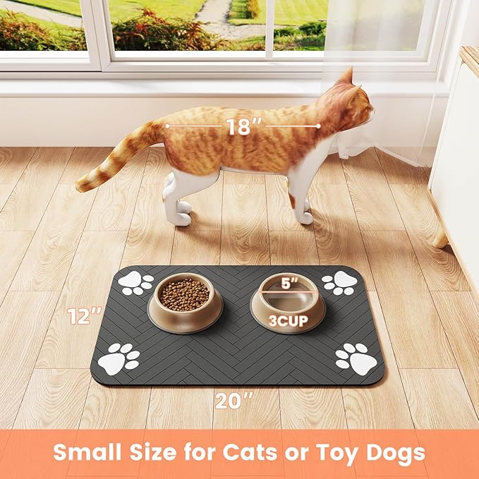 Pet Feeding Mat-Absorbent Pet Placemat for Food and Water Bowl, with Waterproof Rubber Backing, Quick Dry Water Dispenser Mat for Dog and Cat (24"x16", Navy Blue)
