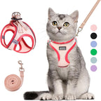 Cat Harness and Leash Set, Soft and Breathable Vest with Reflective Strip, Escape Proof Kitten Harness, Easy to Wear for Cats Walking and Traveling (Pink, M)