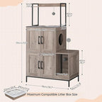 HOOBRO Cat Litter Box Enclosure Furniture, 2 in 1 Hidden Litter Box Furniture with Shelf, Double Litter Box Cabinet with 2 Dangling Plush Balls and 1 Toy Ball, Greige and Black BG78MW01