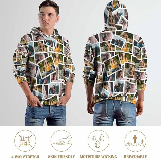 Artsadd Custom Face Unisex athletic Pockets Sweatshirt Loose Hoodie Custom Christmas Long Sleeve Sweatshirt Hooded Pullover