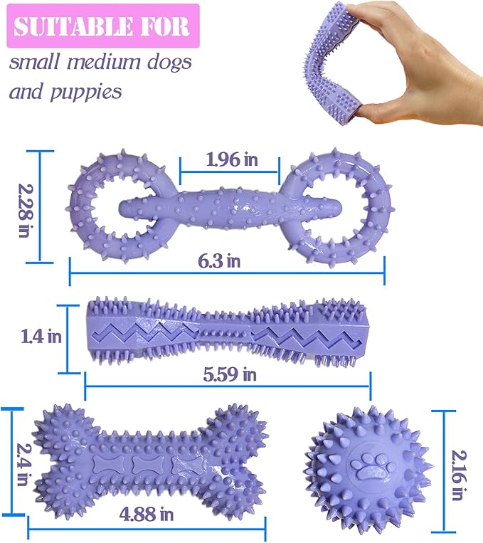 4 Pack Puppy Toys for 2-8 Months Puppies Cute Purple Teething Toys Soft Durable Interactive Chew Toy for Small Dogs