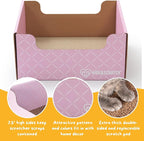 Hide & Scratch Cardboard Cat Scratcher Box & Bed - Light Pink Diamond | Double-Sided Corrugated Pad for Indoor Cats | Refillable Scratching Board Toy for Play & Furniture Protection
