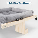 Cat Sill Window Perch - 100% Natural Pine Frame, Soft Rabbit Fur Cushion, Tool-Free Adjustment, Supports 50 lbs (Large-Grey)