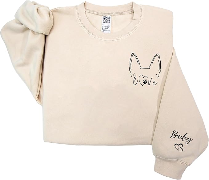 Personalized Dog Mom Sweatshirt, Custom Dog Ear Line Art Portrait Sweatshirt for Women, Pet Name Pullover Crewneck for Women, Customized Pet Lover Gifts, Mom Gift for Christmas Mothers 2