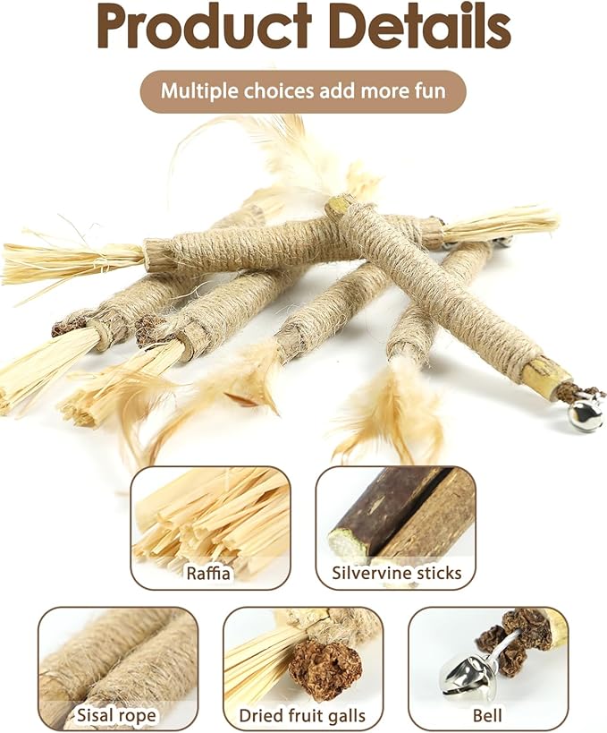 Tocirelo Cat Toys Silvervine Sticks - 10Pack Natural Catnip Toys for Indoor Cats, Catmint Silvervine Blend Kitten Chew Sticks, Matatabi Cat Dental Care Treats for Teeth Cleaning, Kitten Teething Toy