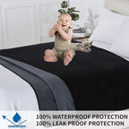 Softan Waterproof 100% Leak Proof Blanket for Baby Adults Pets Dogs Cats, Pee Proof, 3 Layer Protector for Bed, Sofa Couch and Other Furniture, 90"x90", Charcoal | Black, Reversible Lightweight