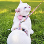 PUPTECK Adjustable Cat Harness and Leash Set Escape Proof Kitten Strap Collar for Walking Travel, Floral Pattern