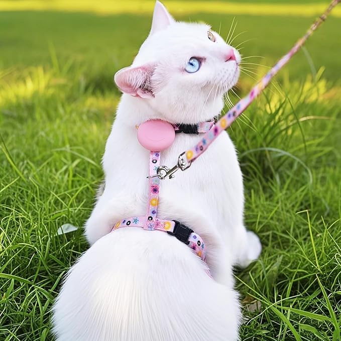 PUPTECK Adjustable Cat Harness and Leash Set Escape Proof Kitten Strap Collar for Walking Travel, Floral Pattern